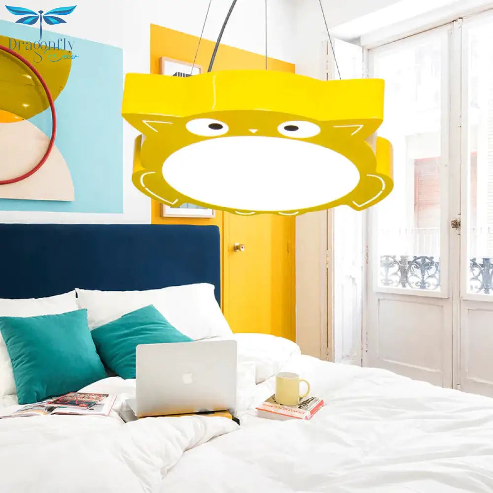 Modernism Owl Design Pendant Light Acrylic Led Children Bedroom Chandelier Lamp In Pink/Yellow