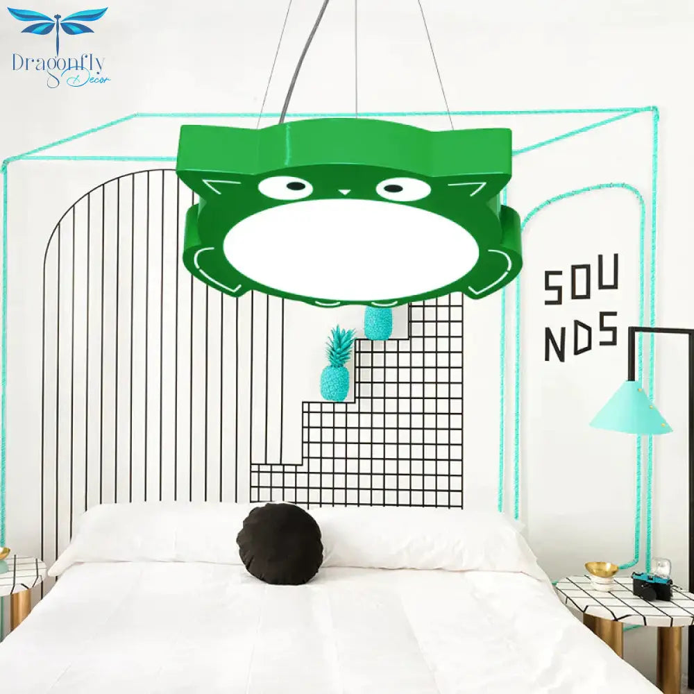 Modernism Owl Design Pendant Light Acrylic Led Children Bedroom Chandelier Lamp In Pink/Yellow