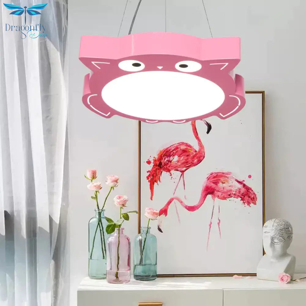 Modernism Owl Design Pendant Light Acrylic Led Children Bedroom Chandelier Lamp In Pink/Yellow