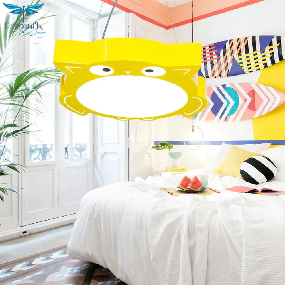 Modernism Owl Design Pendant Light Acrylic Led Children Bedroom Chandelier Lamp In Pink/Yellow