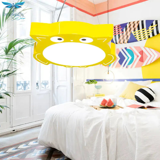 Modernism Owl Design Pendant Light Acrylic Led Children Bedroom Chandelier Lamp In Pink/Yellow