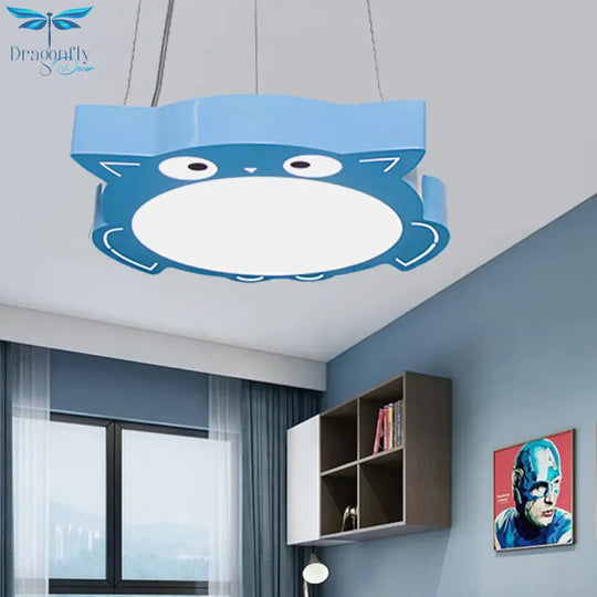 Modernism Owl Design Pendant Light Acrylic Led Children Bedroom Chandelier Lamp In Pink/Yellow
