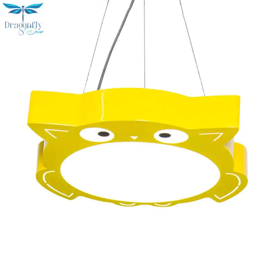 Modernism Owl Design Pendant Light Acrylic Led Children Bedroom Chandelier Lamp In Pink/Yellow