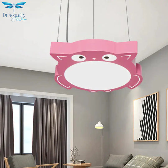 Modernism Owl Design Pendant Light Acrylic Led Children Bedroom Chandelier Lamp In Pink/Yellow