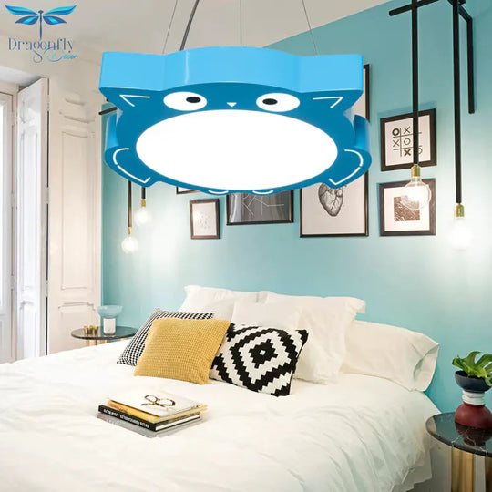 Modernism Owl Design Pendant Light Acrylic Led Children Bedroom Chandelier Lamp In Pink/Yellow