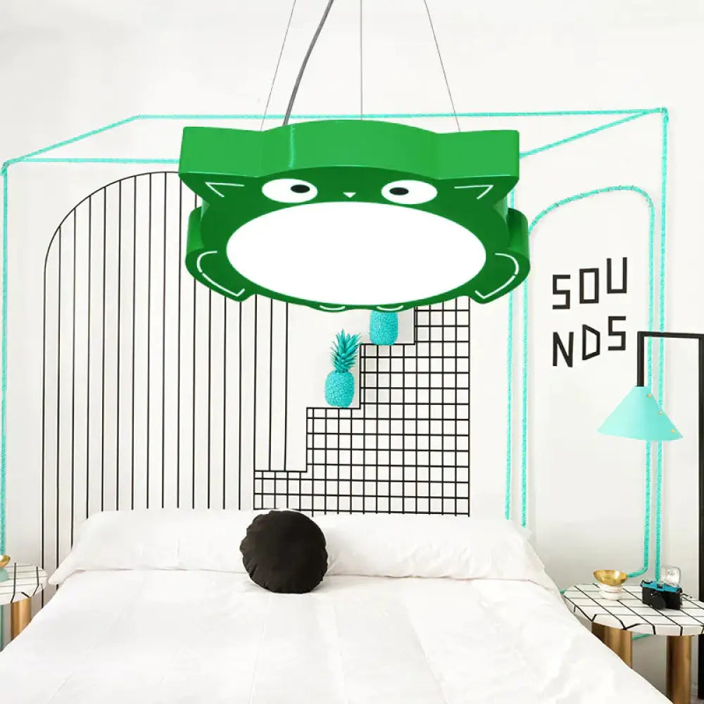 Modernism Owl Design Pendant Light Acrylic Led Children Bedroom Chandelier Lamp In Pink/Yellow Green