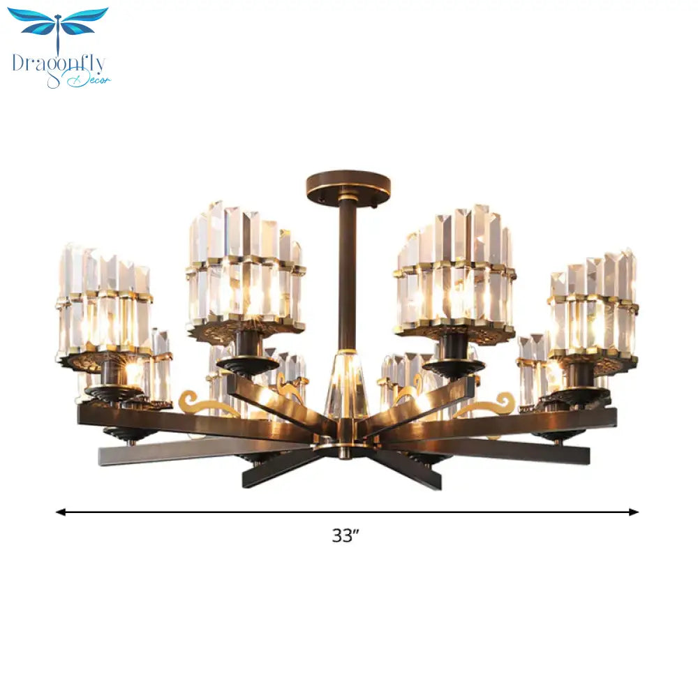Modernism Sputnik Hanging Light 3/6/8 Heads Three Sided Crystal Rod Ceiling Chandelier In