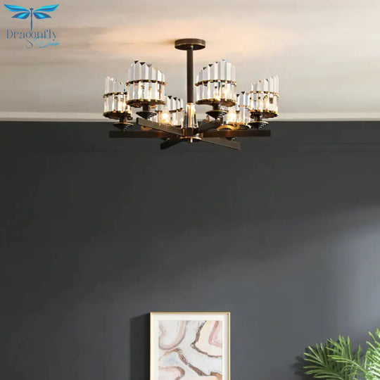 Modernism Sputnik Hanging Light 3/6/8 Heads Three Sided Crystal Rod Ceiling Chandelier In
