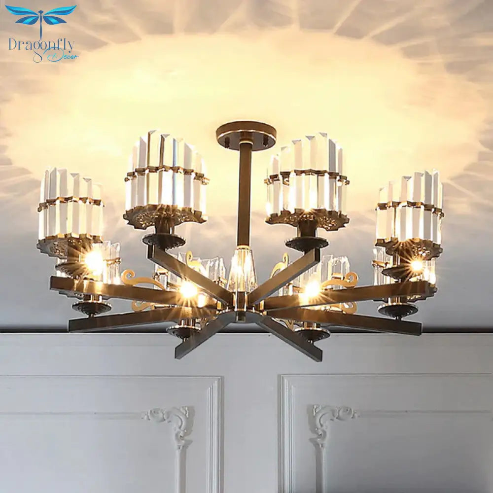 Modernism Sputnik Hanging Light 3/6/8 Heads Three Sided Crystal Rod Ceiling Chandelier In