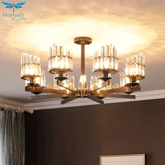 Modernism Sputnik Hanging Light 3/6/8 Heads Three Sided Crystal Rod Ceiling Chandelier In