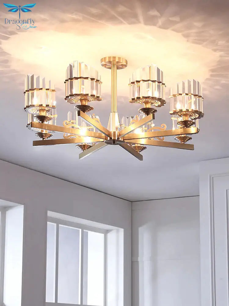 Modernism Sputnik Hanging Light 3/6/8 Heads Three Sided Crystal Rod Ceiling Chandelier In