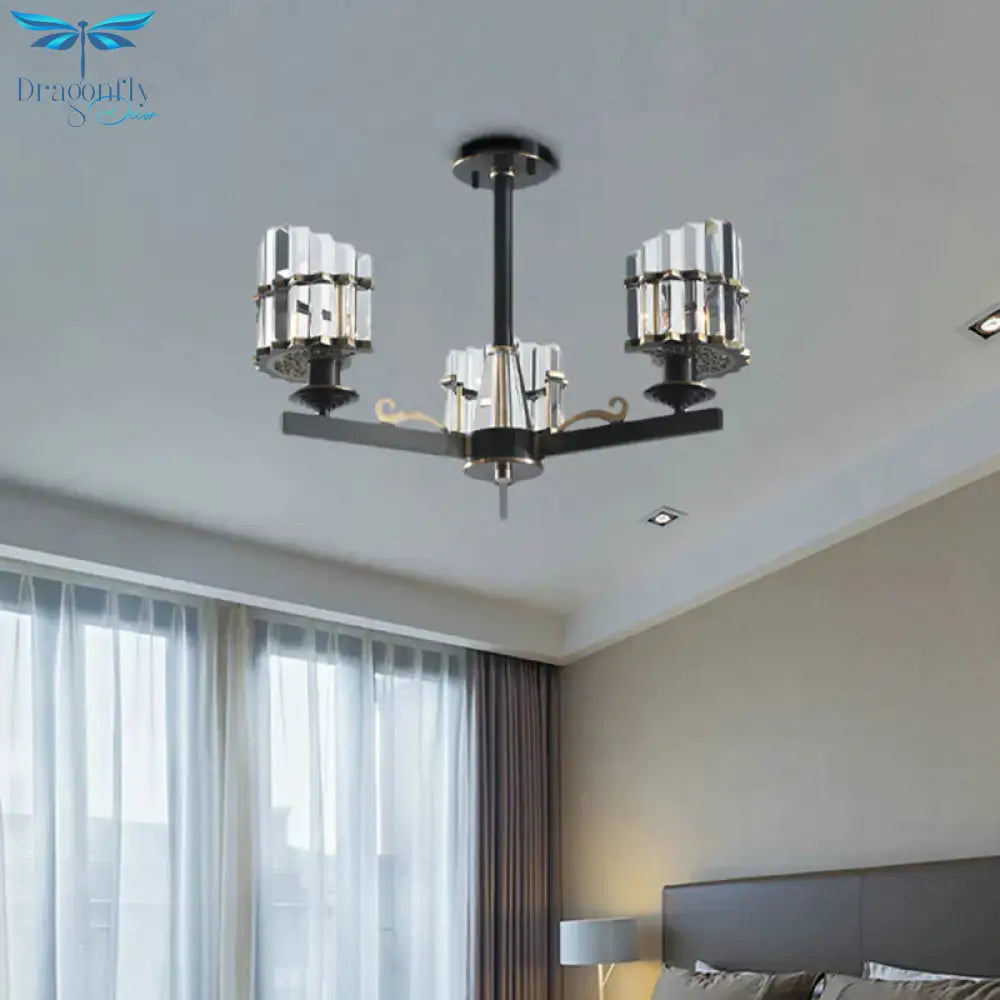 Modernism Sputnik Hanging Light 3/6/8 Heads Three Sided Crystal Rod Ceiling Chandelier In