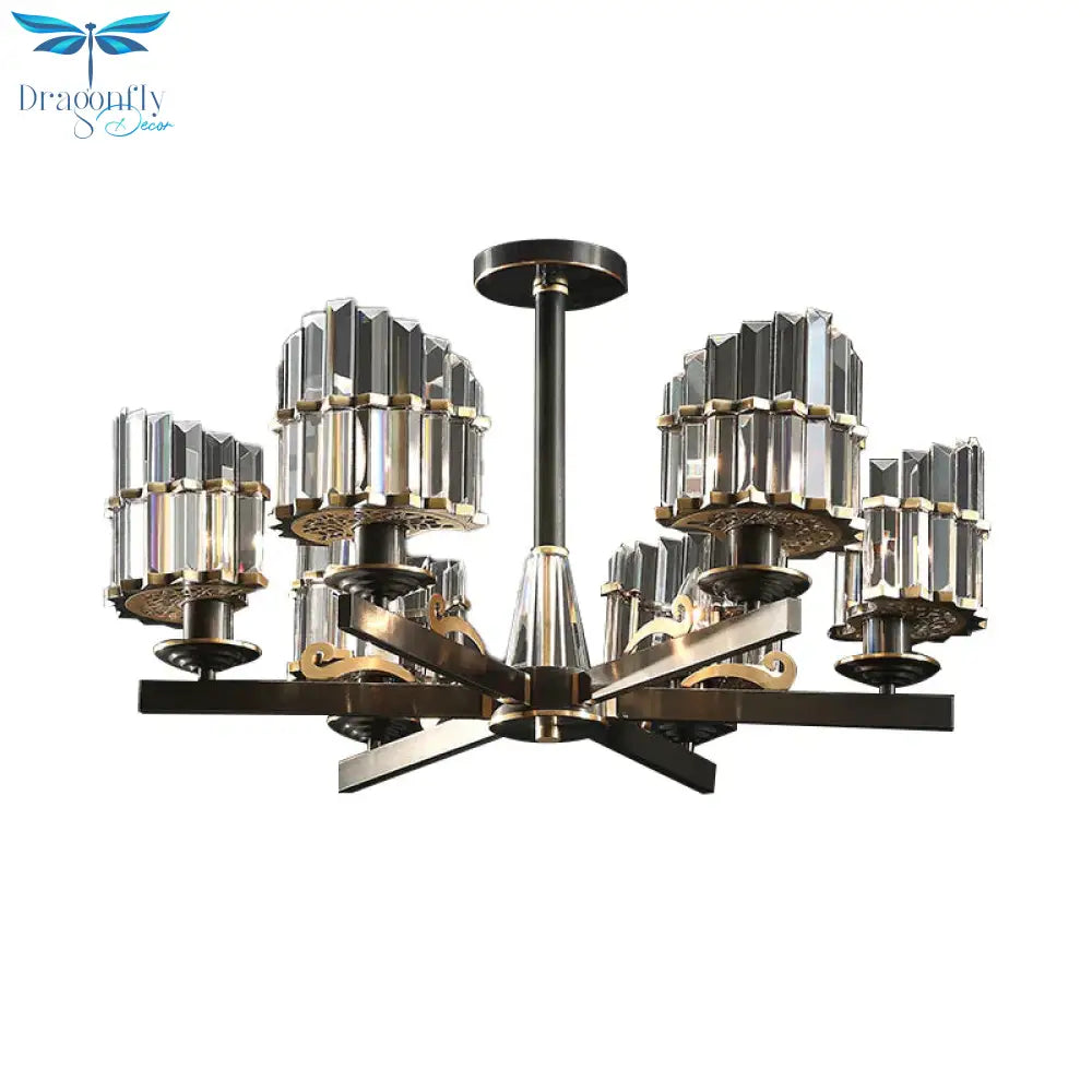 Modernism Sputnik Hanging Light 3/6/8 Heads Three Sided Crystal Rod Ceiling Chandelier In