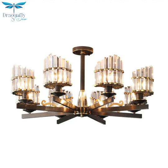 Modernism Sputnik Hanging Light 3/6/8 Heads Three Sided Crystal Rod Ceiling Chandelier In