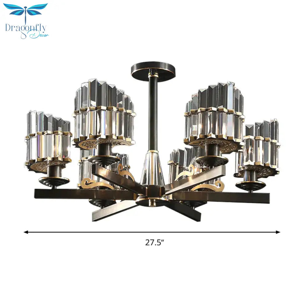 Modernism Sputnik Hanging Light 3/6/8 Heads Three Sided Crystal Rod Ceiling Chandelier In