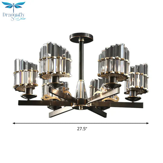 Modernism Sputnik Hanging Light 3/6/8 Heads Three Sided Crystal Rod Ceiling Chandelier In