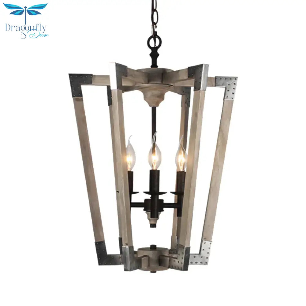 Modernism Tapered Ceiling Chandelier White/Beige/Dark Wood 3 Heads Hanging Light Fixture For Bedroom