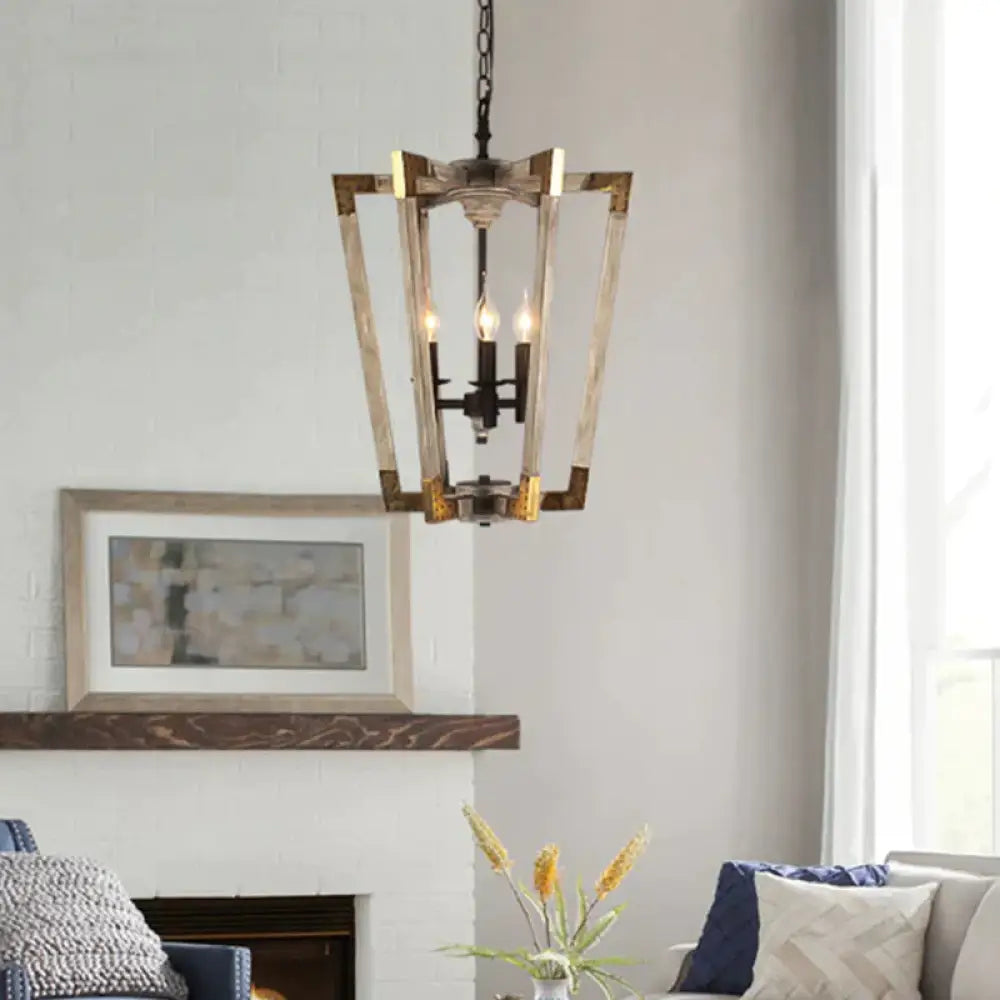 Modernism Tapered Ceiling Chandelier White/Beige/Dark Wood 3 Heads Hanging Light Fixture For Bedroom