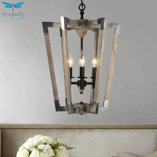 Modernism Tapered Ceiling Chandelier White/Beige/Dark Wood 3 Heads Hanging Light Fixture For Bedroom