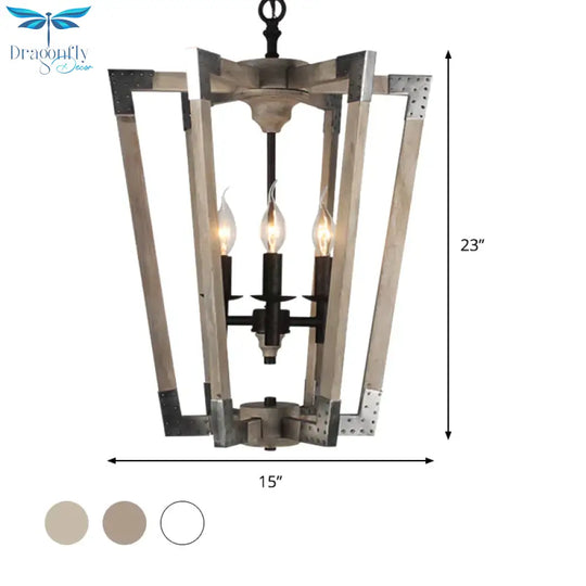 Modernism Tapered Ceiling Chandelier White/Beige/Dark Wood 3 Heads Hanging Light Fixture For Bedroom