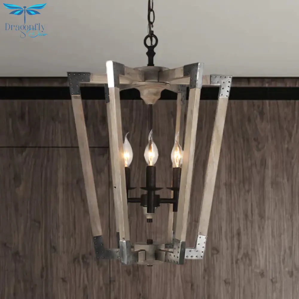Modernism Tapered Ceiling Chandelier White/Beige/Dark Wood 3 Heads Hanging Light Fixture For Bedroom