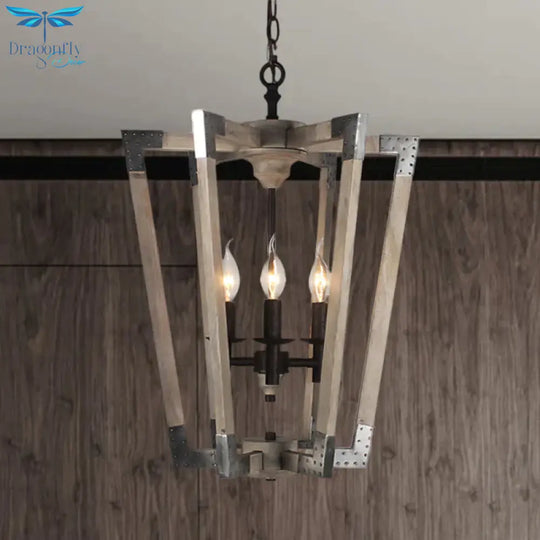 Modernism Tapered Ceiling Chandelier White/Beige/Dark Wood 3 Heads Hanging Light Fixture For Bedroom