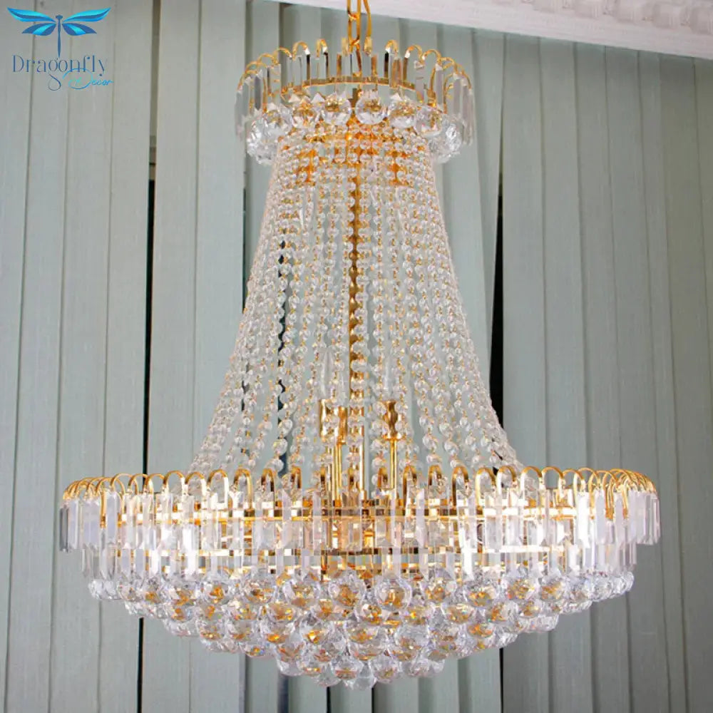 Modernist Crystal Gold Chandelier Light 16’/23.5’ Wide