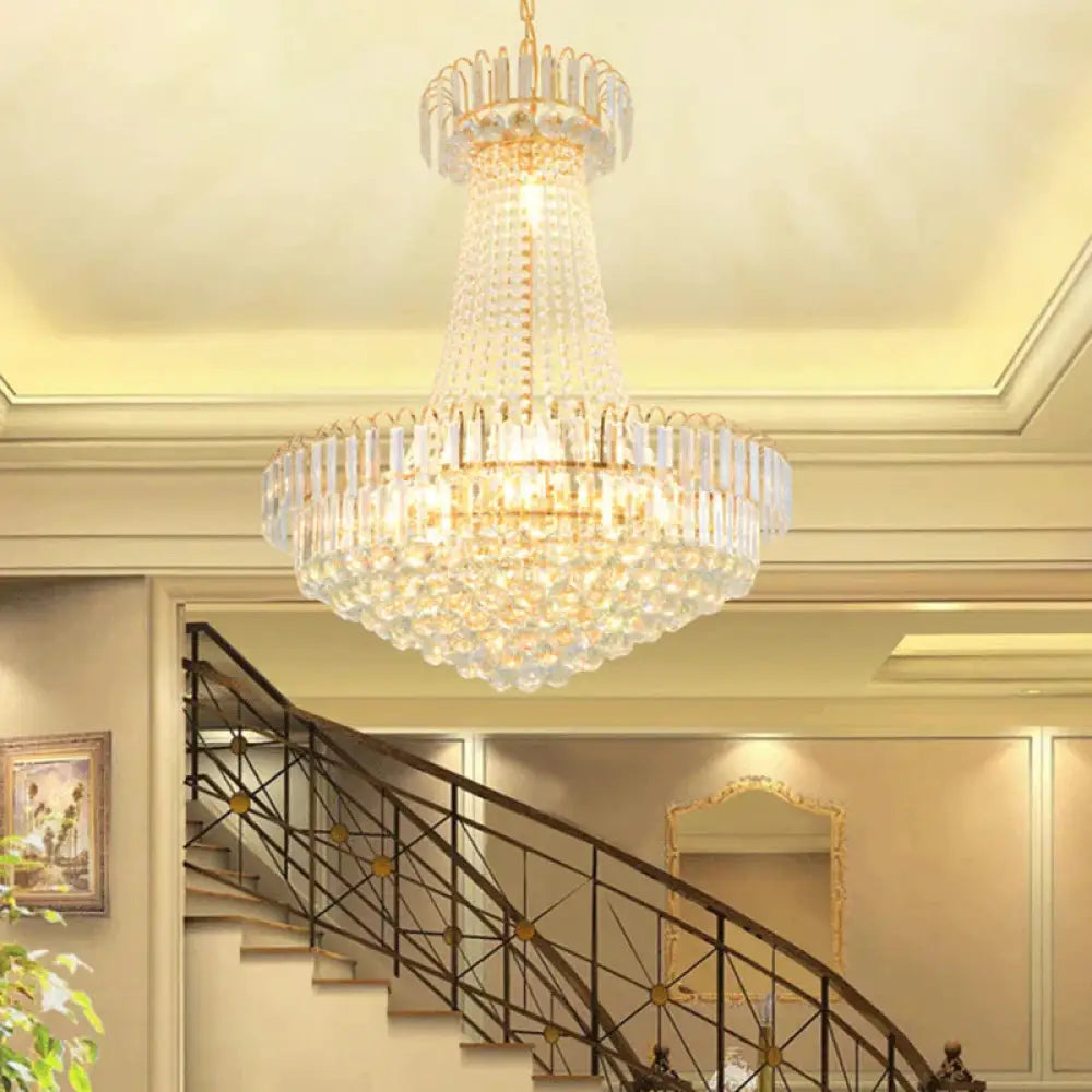 Modernist Crystal Gold Chandelier Light 16’/23.5’ Wide / 16’