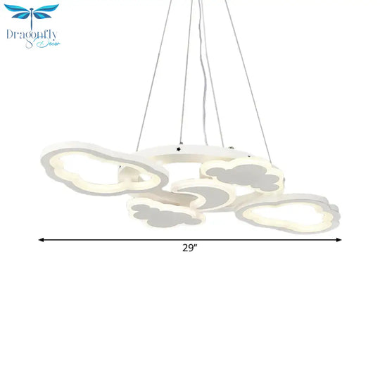Moon And Cloud Bedroom Chandelier Lamp Acrylic Led Cartoon Hanging Light Kit In White