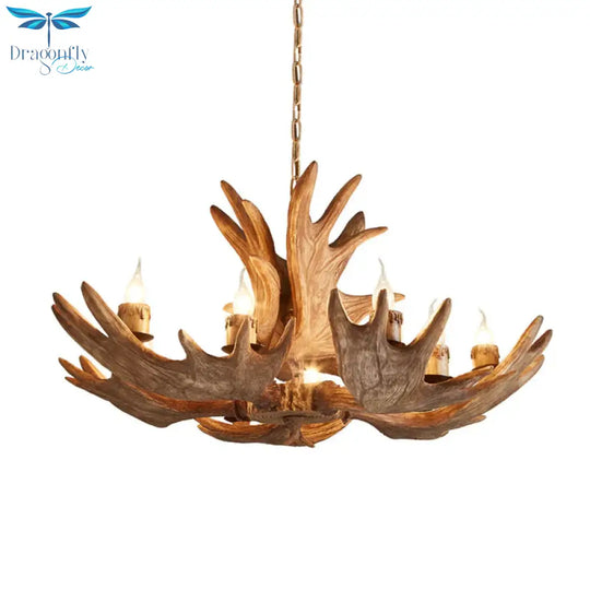 Moose Horn Resin Chandelier 10 Lights Hanging Lamp Pendant Light In Brown