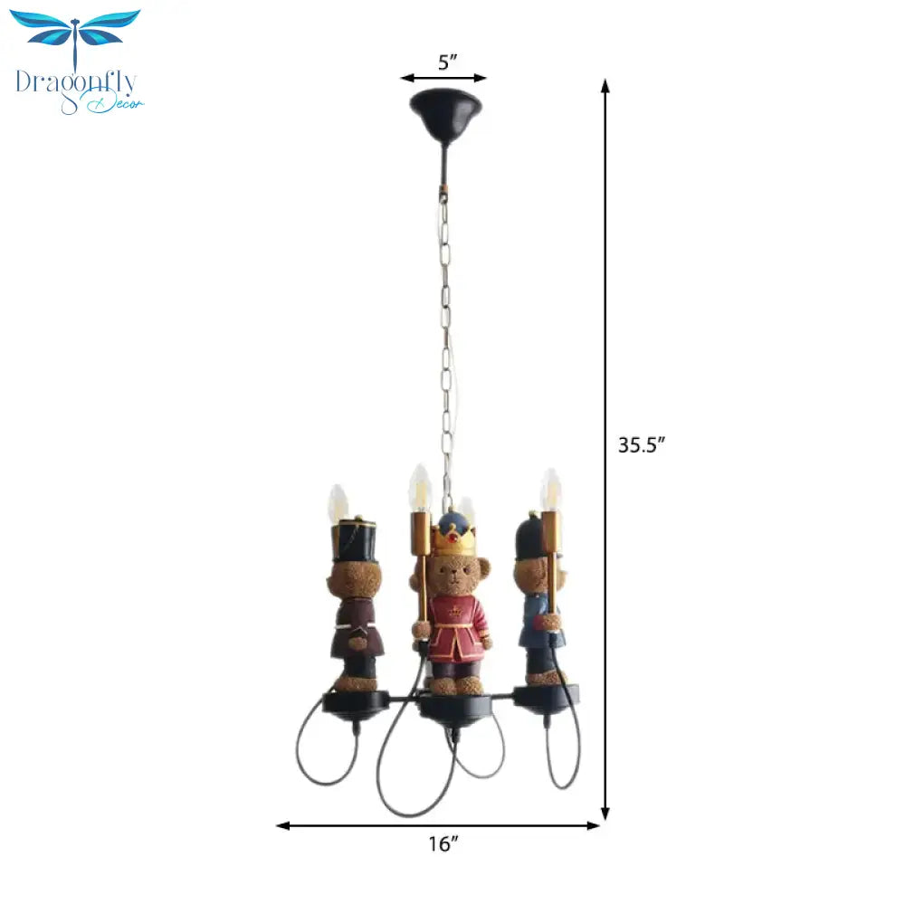 Multi - Colored Toy Bear Chandelier 4 Lights Kids Metal Hanging Lamp For Child Bedroom
