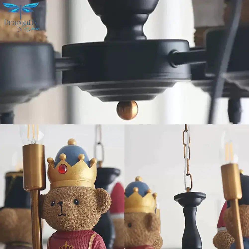 Multi - Colored Toy Bear Chandelier 4 Lights Kids Metal Hanging Lamp For Child Bedroom