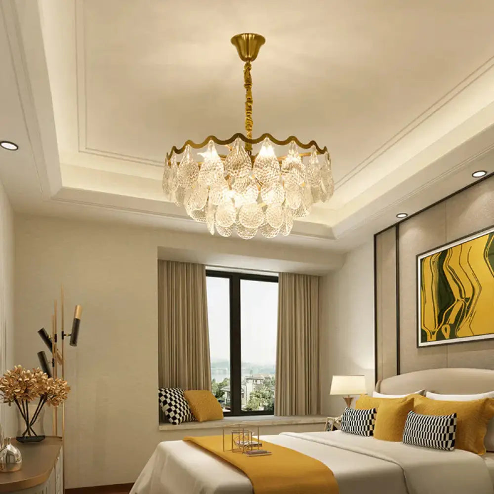 Multi Tiered Crystal Chandelier Gold 8/15 Bulbs Hanging Ceiling Light For Living Room / 25.5’