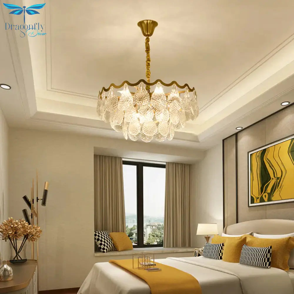 Multi Tiered Crystal Chandelier Gold 8/15 Bulbs Hanging Ceiling Light For Living Room