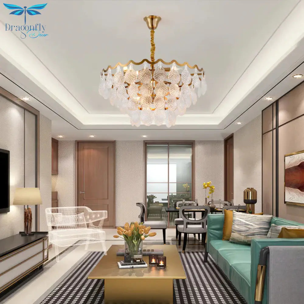 Multi Tiered Crystal Chandelier Gold 8/15 Bulbs Hanging Ceiling Light For Living Room