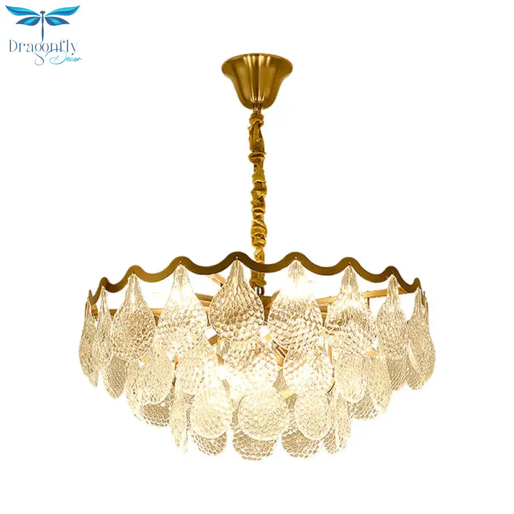 Multi Tiered Crystal Chandelier Gold 8/15 Bulbs Hanging Ceiling Light For Living Room