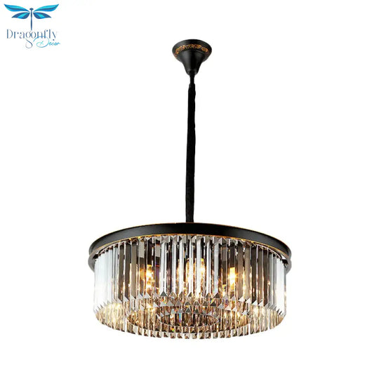 Multi Tired Black Island Lighting Crystal Chandelier Pendant Light For Dining Room