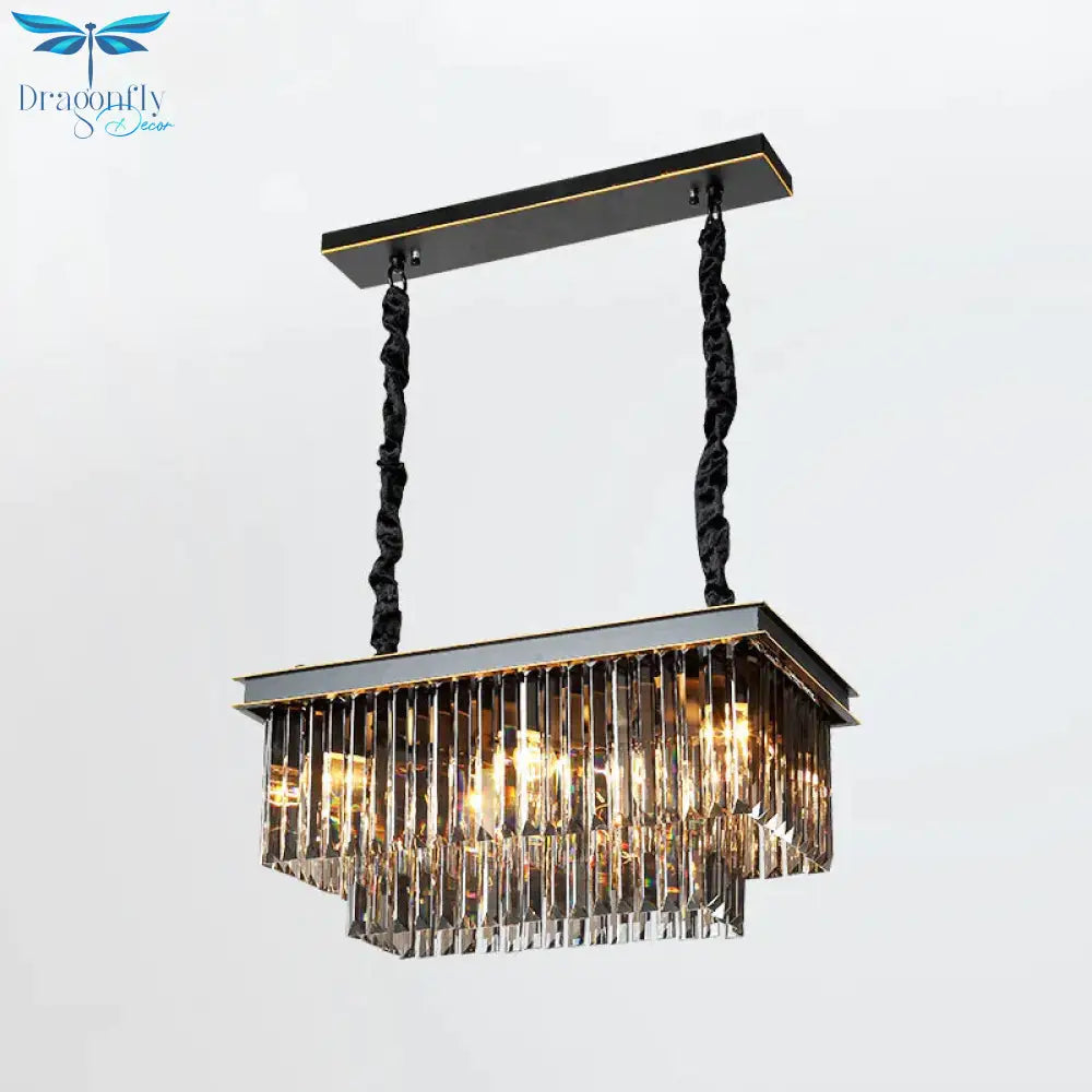Multi Tired Black Island Lighting Crystal Chandelier Pendant Light For Dining Room