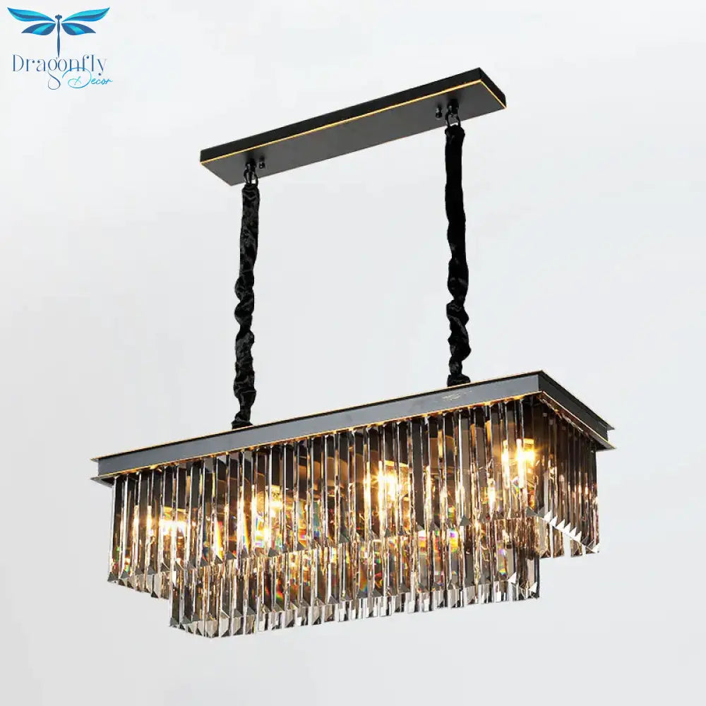 Multi Tired Black Island Lighting Crystal Chandelier Pendant Light For Dining Room