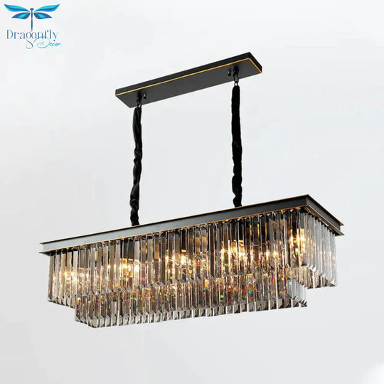 Multi Tired Black Island Lighting Crystal Chandelier Pendant Light For Dining Room / Large Rectangle