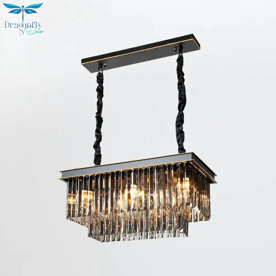 Multi Tired Black Island Lighting Crystal Chandelier Pendant Light For Dining Room / Small Rectangle