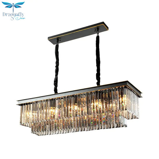 Multi Tired Black Island Lighting Crystal Chandelier Pendant Light For Dining Room