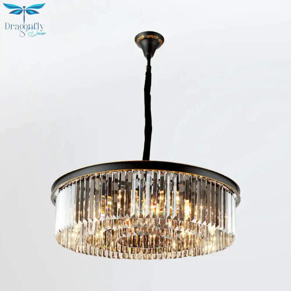 Multi Tired Black Island Lighting Crystal Chandelier Pendant Light For Dining Room / Large Round