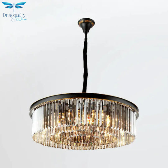 Multi Tired Black Island Lighting Crystal Chandelier Pendant Light For Dining Room / Large Round