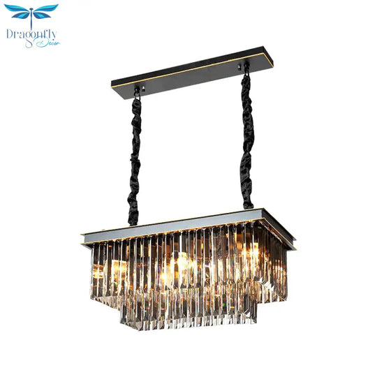 Multi Tired Black Island Lighting Crystal Chandelier Pendant Light For Dining Room
