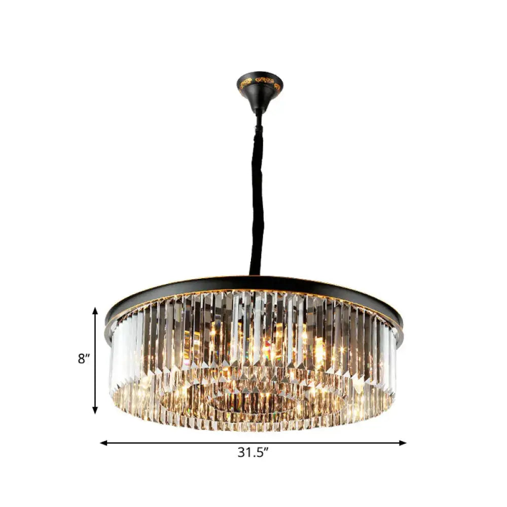 Multi Tired Black Island Lighting Crystal Chandelier Pendant Light For Dining Room