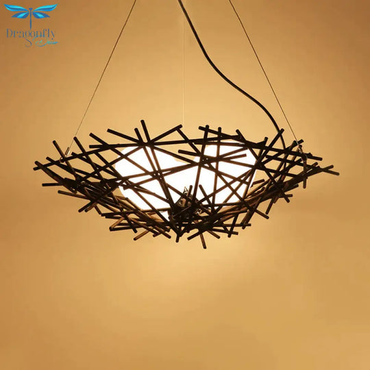 Nest Chandelier Lighting Japanese Bamboo 18’/22’ Wide 3 Bulbs Coffee Ceiling Suspension Lamp