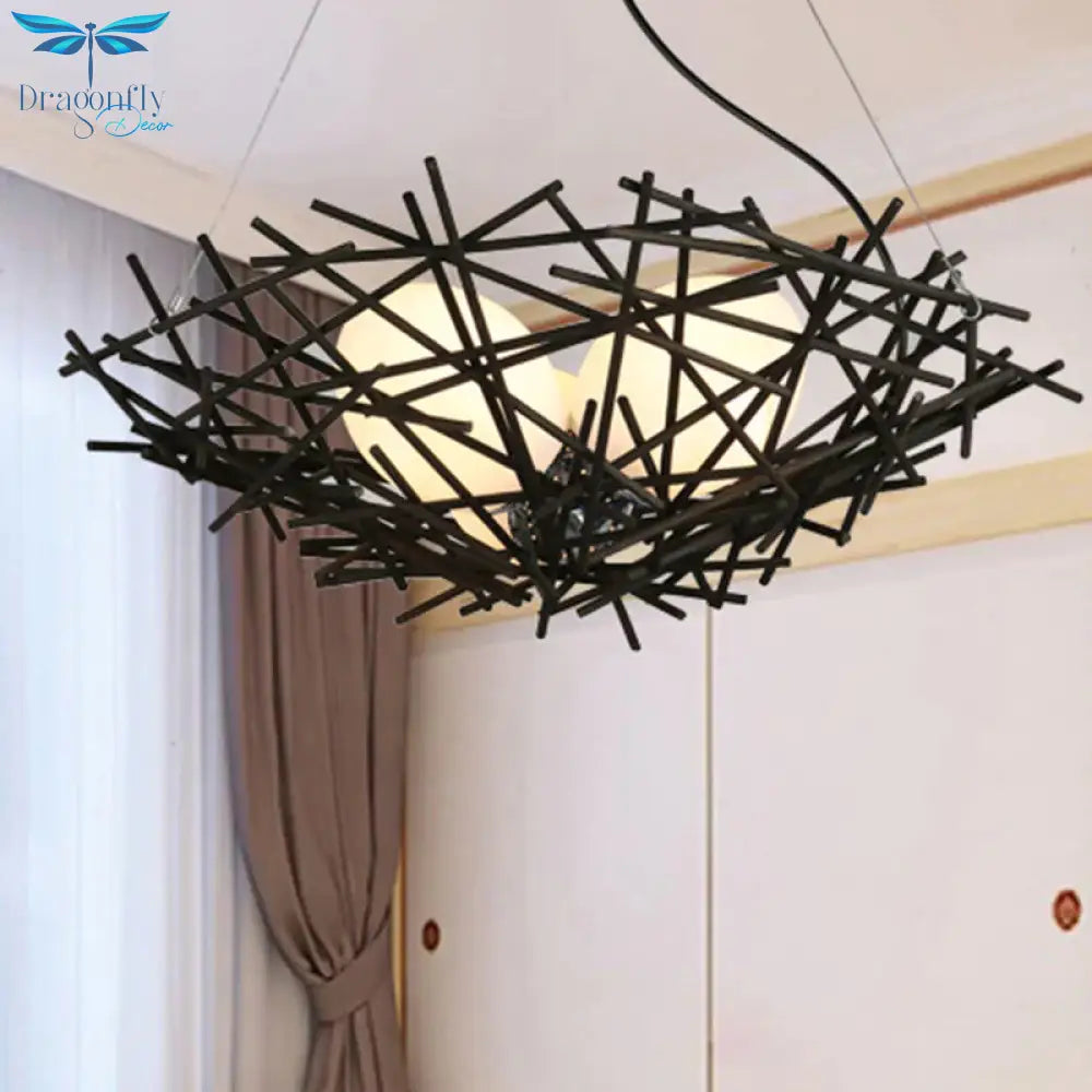 Nest Chandelier Lighting Japanese Bamboo 18’/22’ Wide 3 Bulbs Coffee Ceiling Suspension Lamp