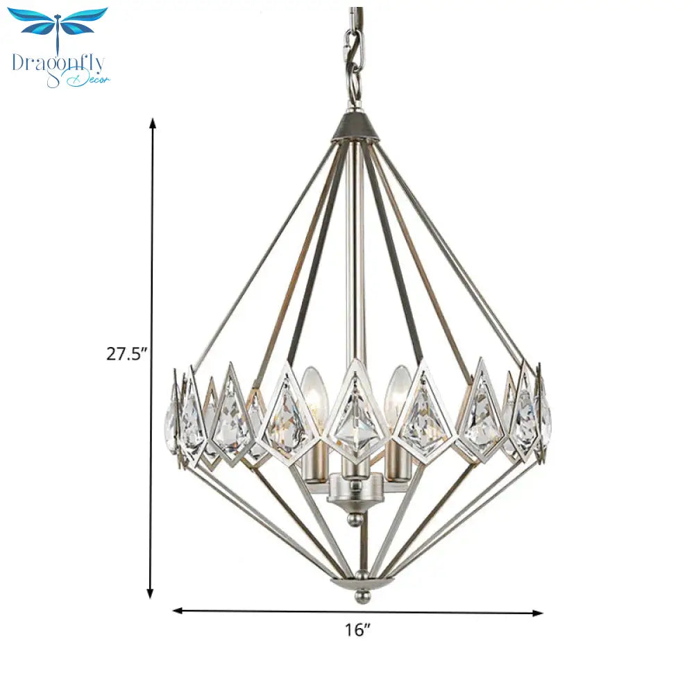 Nickel Tapered Chandelier Nordic Metal 1/3 Bulbs Pendant Light Fixture For Living Room