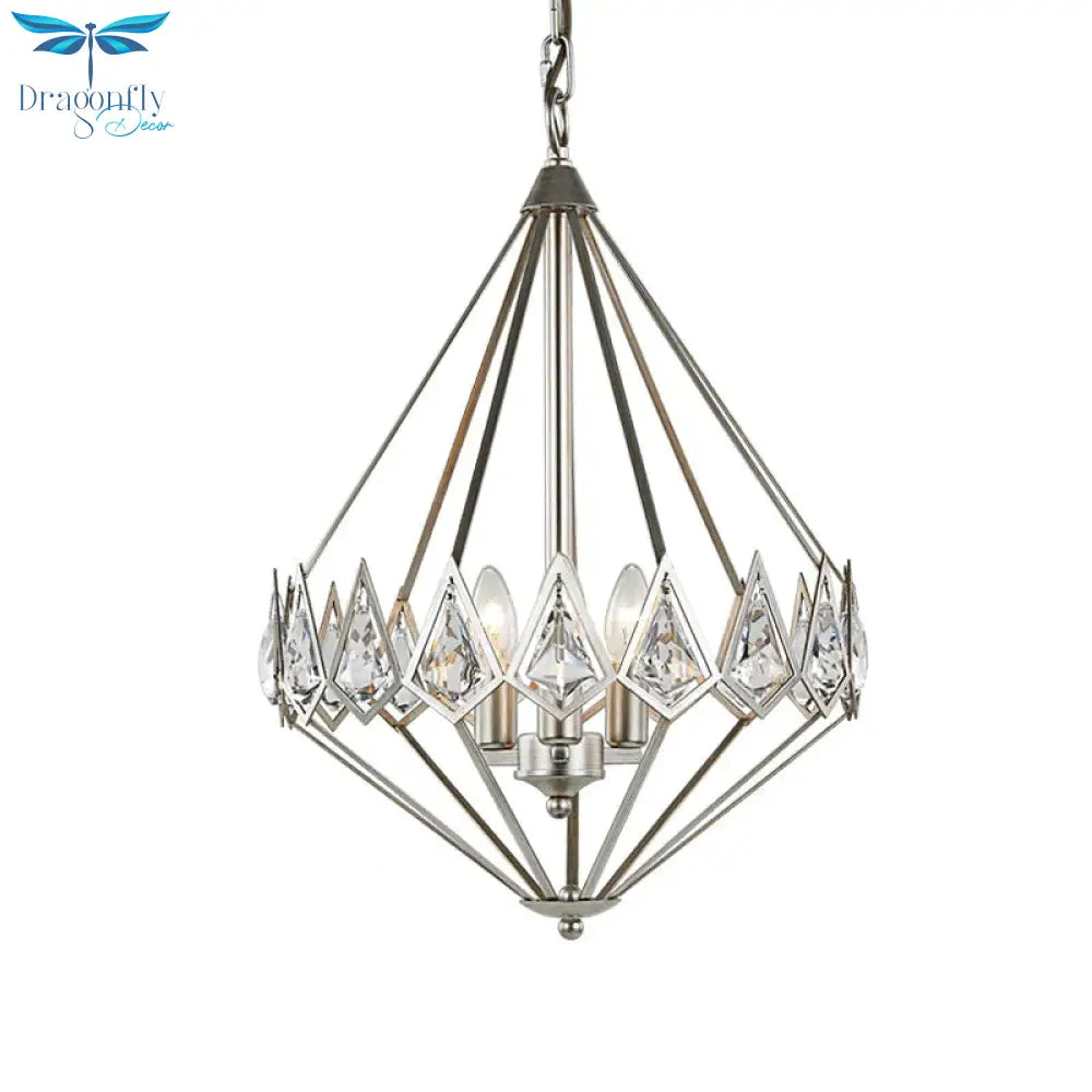 Nickel Tapered Chandelier Nordic Metal 1/3 Bulbs Pendant Light Fixture For Living Room